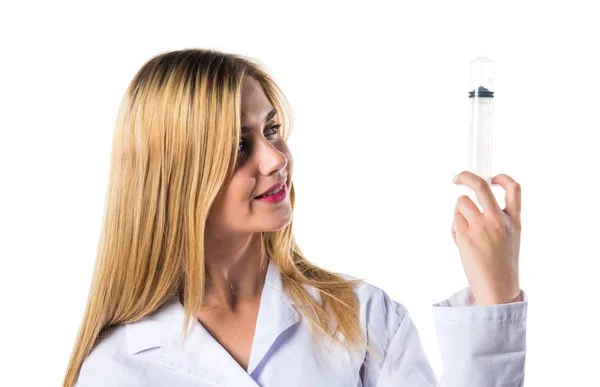 Doctor woman with syringe — Stock Photo, Image