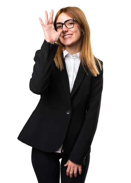 Young business woman making a joke — Stock Photo, Image