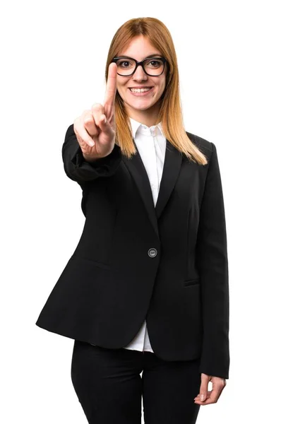 Young business woman counting one — Stock Photo, Image