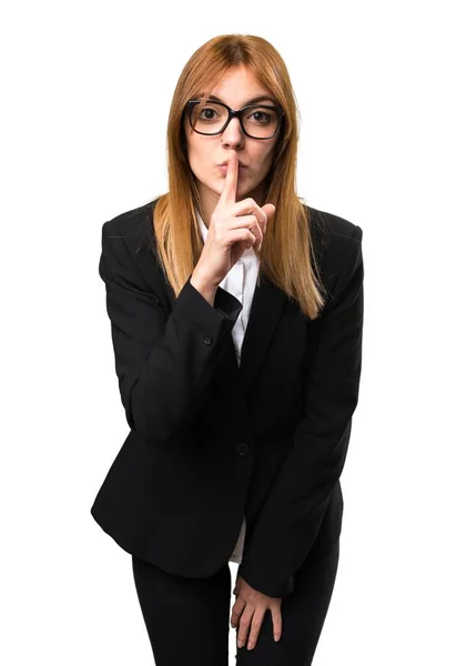 Young business woman making silence gesture — Stock Photo, Image