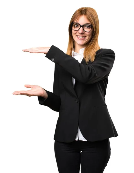 Young business woman holding something — Stock Photo, Image