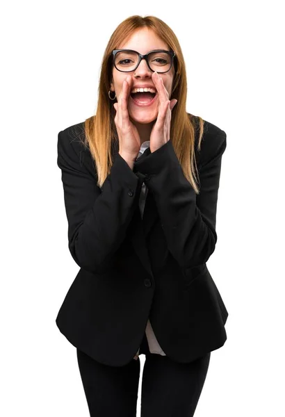 Joven mujer de negocios gritando — Foto de Stock