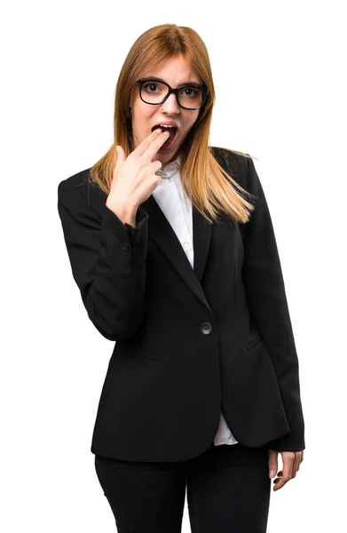 Joven mujer de negocios haciendo gesto vómito — Foto de Stock