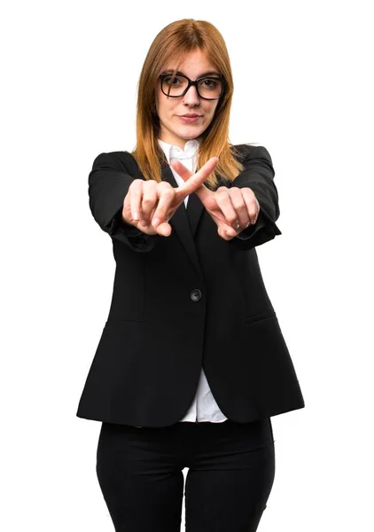 Young business woman making NO gesture — Stock Photo, Image