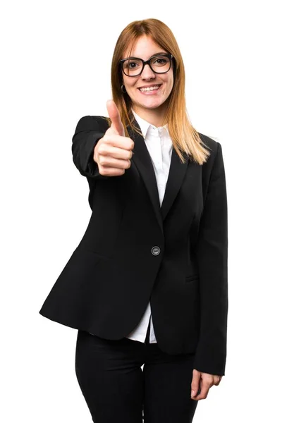 親指アップを持つ若いビジネス女性 — ストック写真