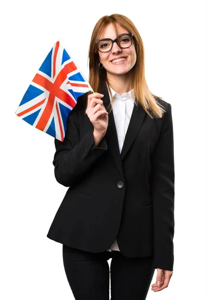 イギリス国旗を持った若いビジネス女性 — ストック写真