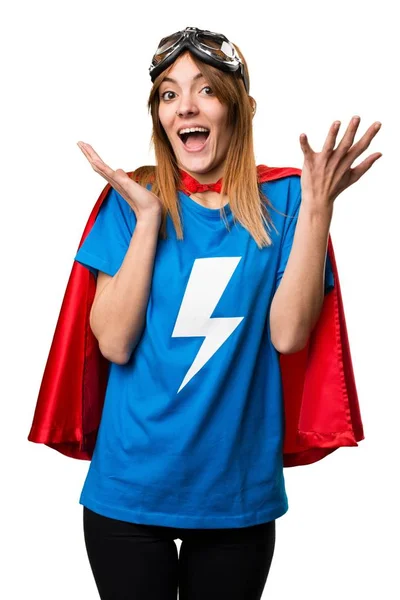 Αρκετά superhero κορίτσι έκπληξη χειρονομία — Φωτογραφία Αρχείου