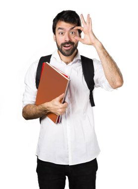 Bir şeyler gösteriyor öğrenci adam