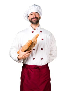Genç baker ekmek tutan
