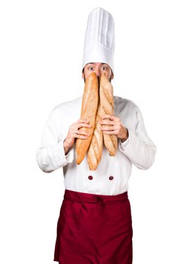 Çılgın genç baker ekmek tutan