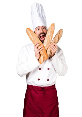 Çılgın genç baker ekmek tutan