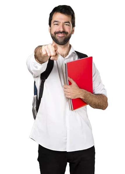 Studente uomo che punta verso il fronte — Foto Stock