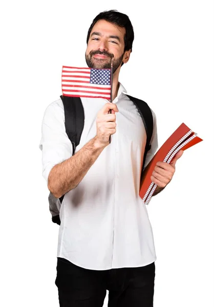 Studente uomo in possesso di una bandiera americana — Foto Stock