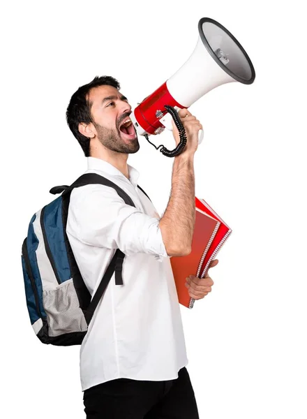 Estudiante gritando por megáfono — Foto de Stock