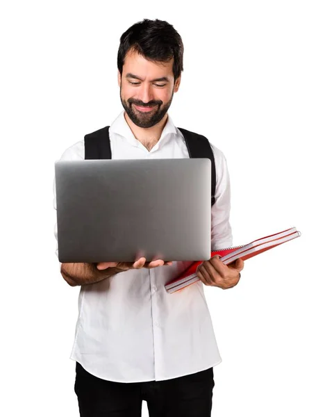 Student człowiek z laptopa — Zdjęcie stockowe