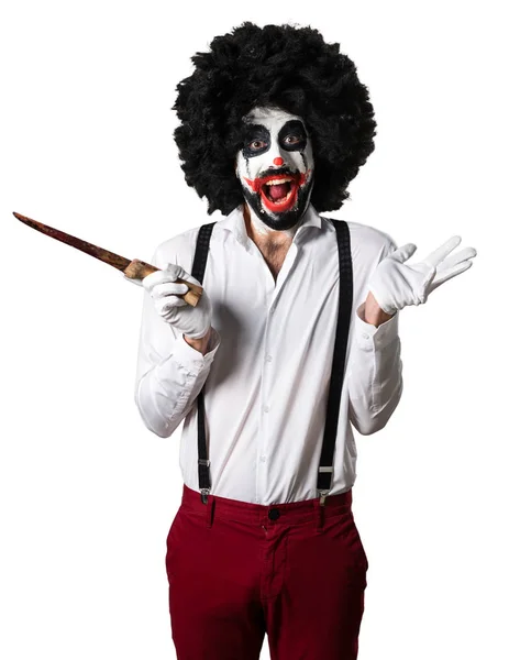 Killer-Clown mit Messer macht Überraschungsgeste — Stockfoto