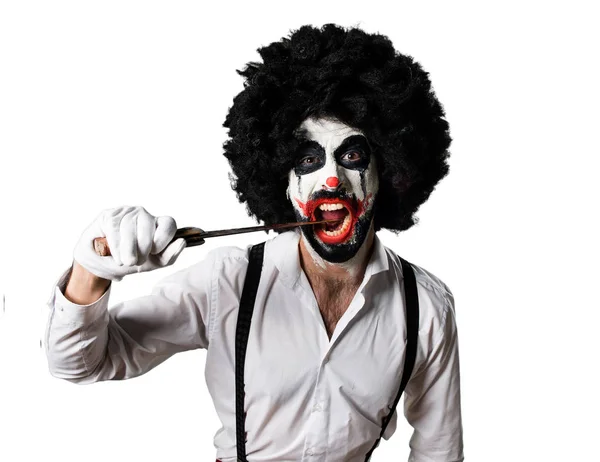 Killer clown with knife — Stock Photo, Image