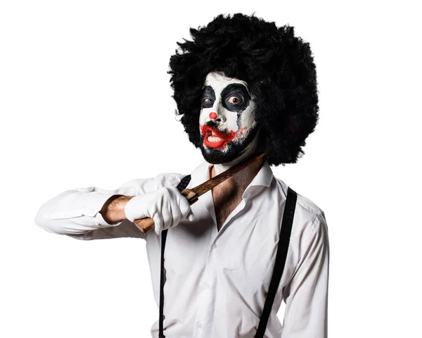 Killer-Clown mit Messer macht Selbstmordgeste — Stockfoto