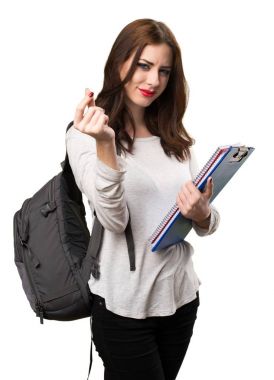 Öğrenci kadın para hareketi yapma