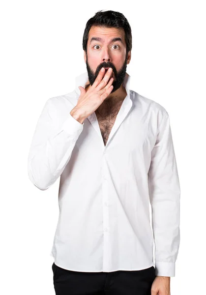 Homem bonito surpreso com barba — Fotografia de Stock