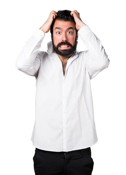 Hombre guapo frustrado con barba — Foto de Stock