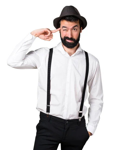 Hipster homem com barba fazendo gesto louco — Fotografia de Stock