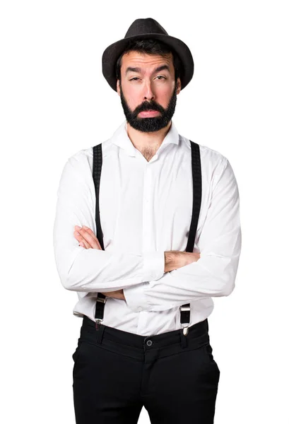 Sad hipster man with beard — Stock Photo, Image