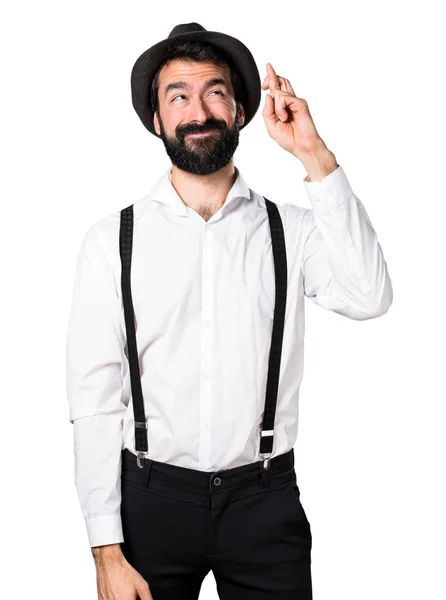 Geçiş parmaklarıyla sakallı hippi adam — Stok fotoğraf