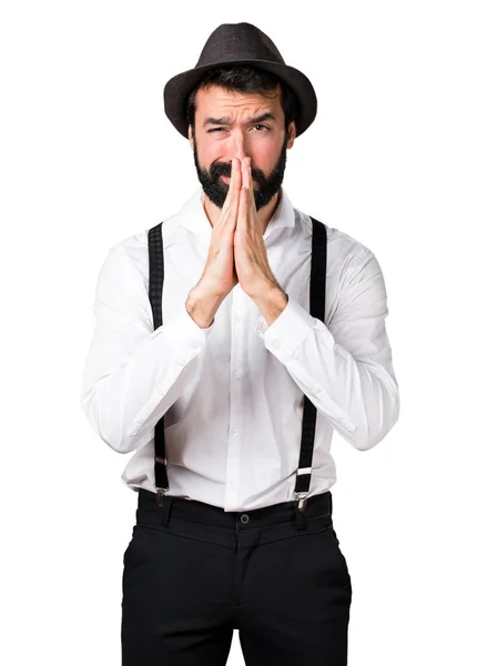 Hipster man with beard pleading — Stock Photo, Image