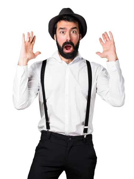 Surprised hipster man with beard — Stock Photo, Image