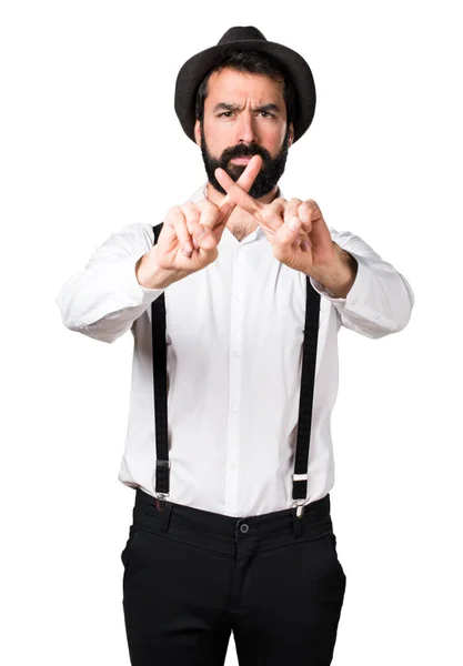 Hipster hombre con barba haciendo ningún gesto —  Fotos de Stock