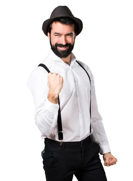 Hombre hipster afortunado con barba —  Fotos de Stock