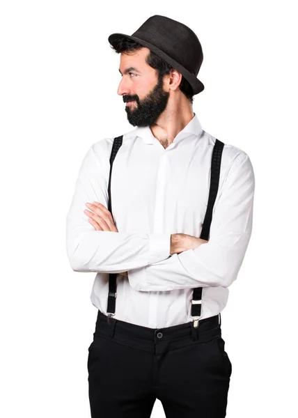 Hipster homem com barba olhando lateral — Fotografia de Stock