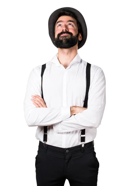 Hipster man with beard looking up — Stock Photo, Image