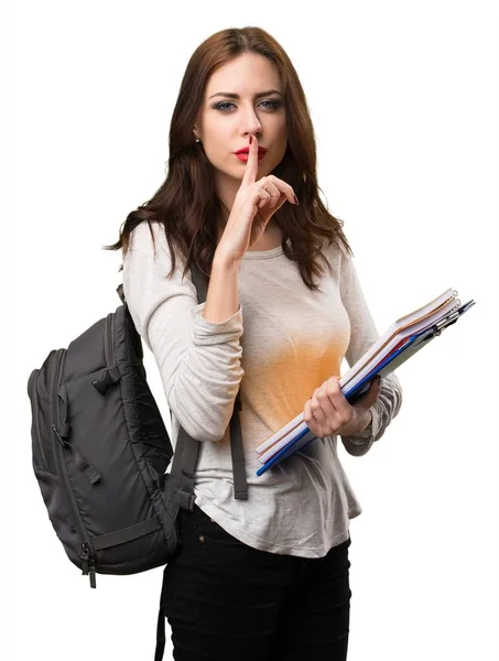 Student woman making silence gesture — Stock Photo, Image