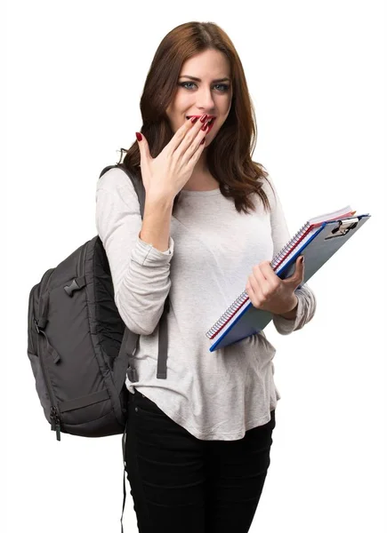 Student woman making surprise gesture — Stock Photo, Image