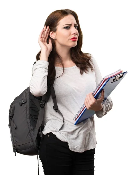 Student woman listening something — Stock Photo, Image