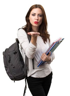 Öğrenci kadın bir öpücük gönderme