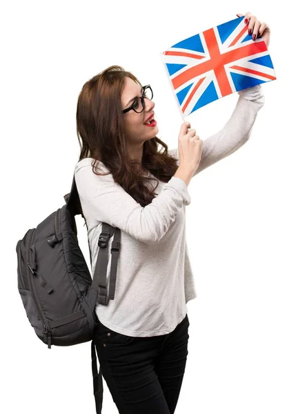 イギリスの旗を保持している学生女性 — ストック写真