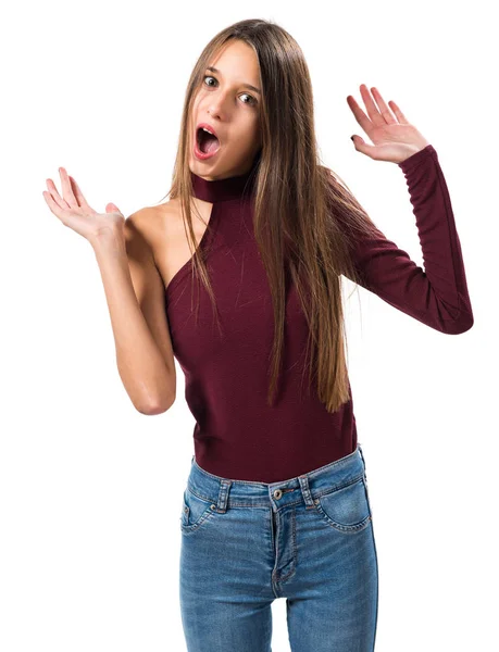 Ung tonåring flicka gör överraskning gest — Stockfoto