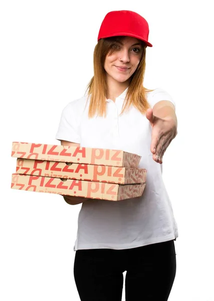 Entrega de pizza mulher fazendo um acordo — Fotografia de Stock