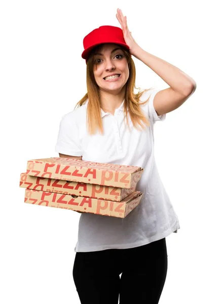 Pizza leverans kvinna att ha tvivel — Stockfoto