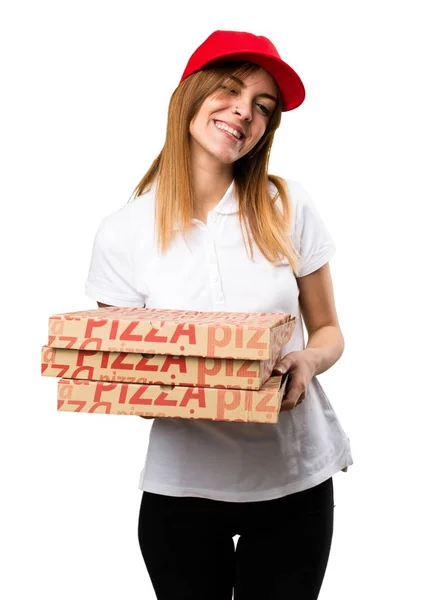 Pizza teslim kadın göz kırpıyor — Stok fotoğraf