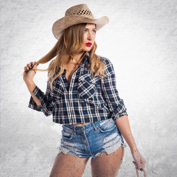 Sexy blonde woman cowgirl — Stock Photo, Image