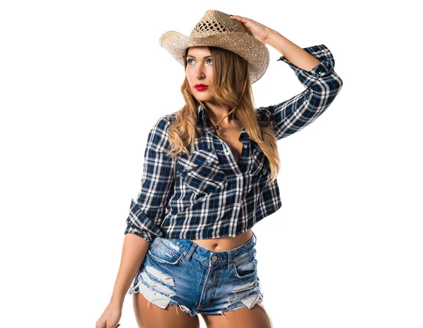 Mulher loira sexy cowgirl — Fotografia de Stock