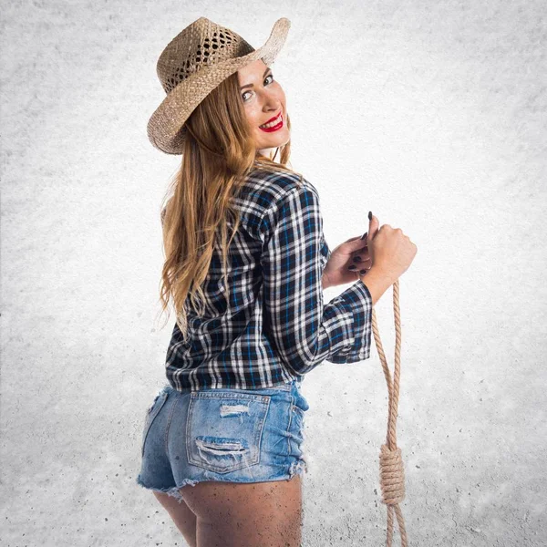 Sexy blonde Frau Cowgirl — Stockfoto