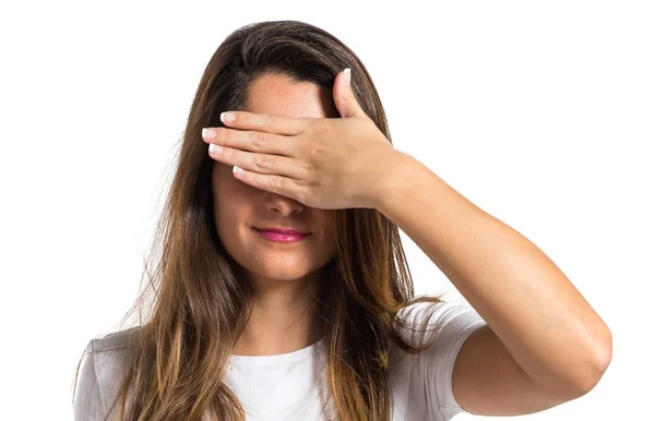 Young pretty girl covering her eyes — Stock Photo, Image