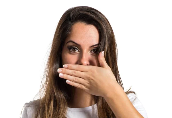 Young pretty girl covering her mouth — Stock Photo, Image