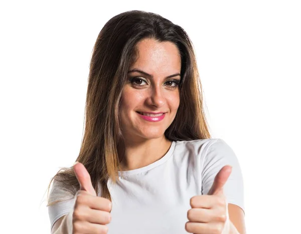 Young pretty girl with thumb up — Stock Photo, Image