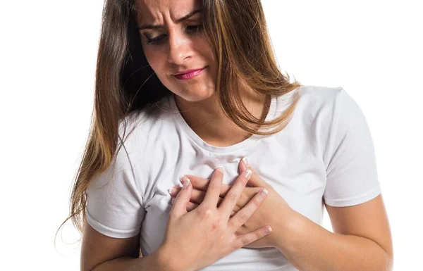 Young pretty girl with heart pain — Stock Photo, Image